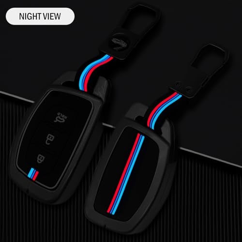 KMH Metal Shell Soft Silicone Key Cover Compatible with Hyundai Creta, Grand i10, i20, NIOS Asta, Venue, Aura, Elantra Smart keycover with Keychain 3 Button Key Shell Case Holder Protector (Metallic) - Image 2