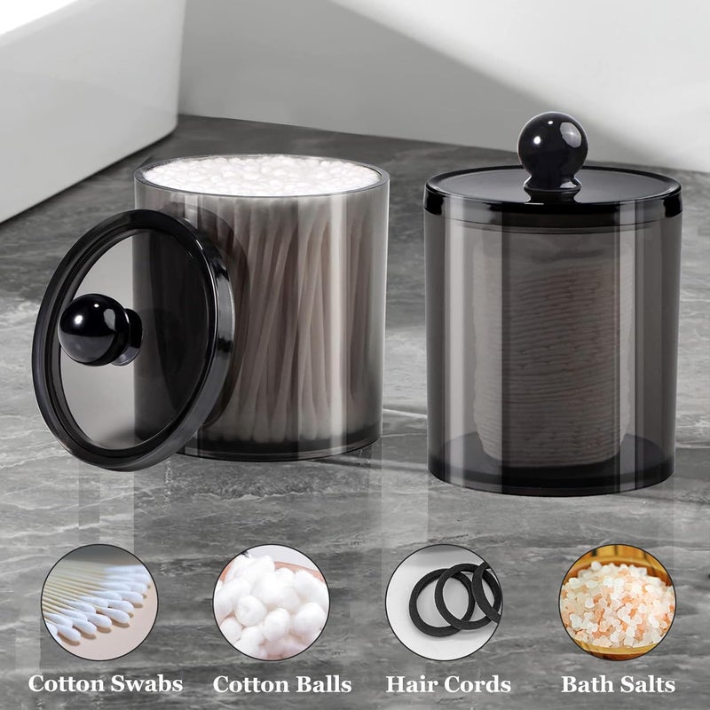 SheeChung 4 Pack Plastic Acrylic Bathroom Vanity Countertop Canister Jars with Storage Lid, Apothecary Jars Qtip Holder Makeup Organizer for Cotton Balls,Swabs,Pads,Bath Salt(Black, 10&12oz) - Image 5