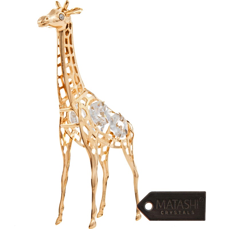 Matashi 24K Gold Plated Crystal Studded Long Necked Giraffe Ornament Decorative Tabletop Living Room Showpiece Gift for Christmas Birthday Valentine's Day Anniversary Holiday - Image 1