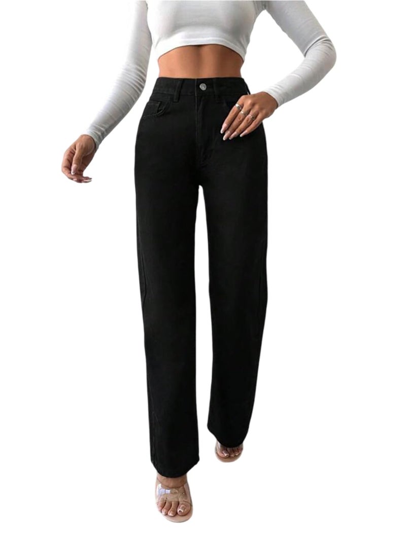KOTTY Women's Solid High Rise Stylish Looking Comfortable Stretchable Jeans(Black,32) - Image 1