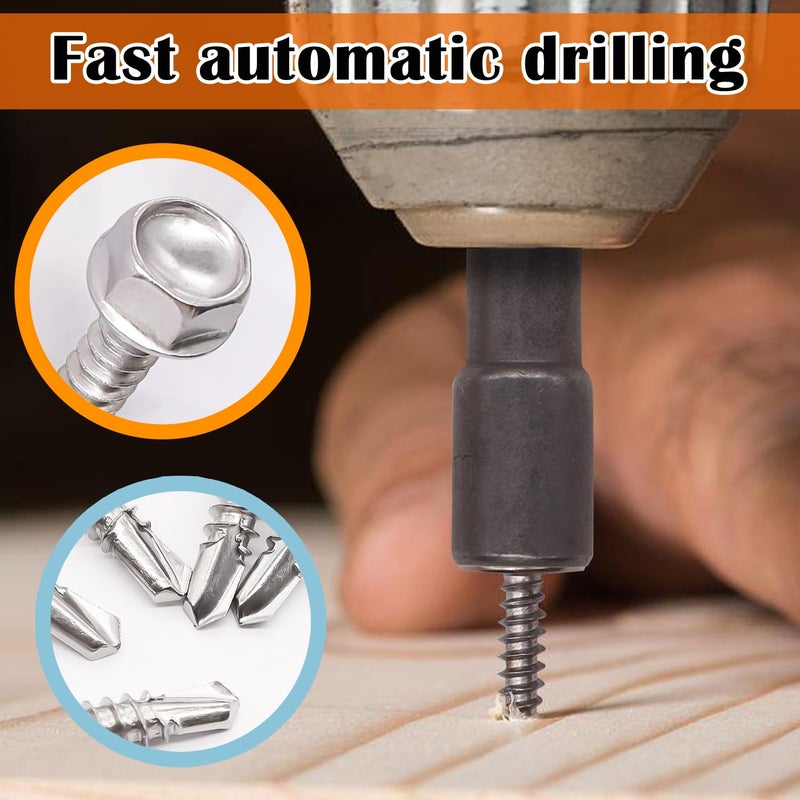 weideer 230pcs #8×1/2" Self Tapping Screws for Metal, 410 Stainless Steel Hex Washer Head Sheet Metal Screws,Quick Tapping Screw with Screwdriver Bit K-132-13-230P-W - Image 4