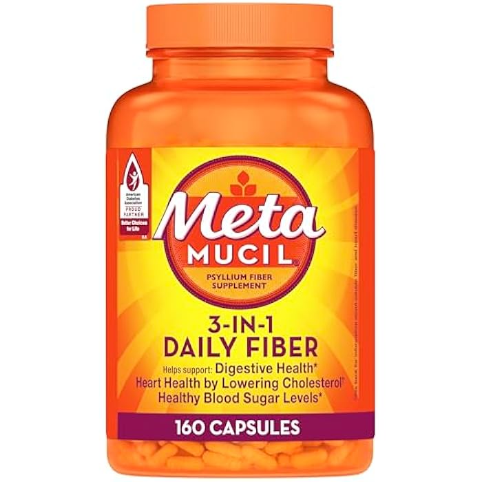 Metamucil, Psyllium Husk Capsules, 160 Capsules, 3-in-1 Fiber Supplement, Daily Psyllium Husk Fiber Capsules Help Support Digestive Health by Promoting Regularity*, Help Supplement Daily Fiber Intake - Image 1