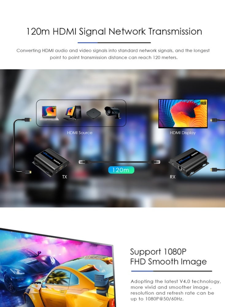 لينكينج ممدد HDMI لمسافة 120 متر عبر CAT6 بدقة 1080p@60Hz بنظام HDMI عبر الشبكة LKV383-4.0 من LENKENG - Image 5