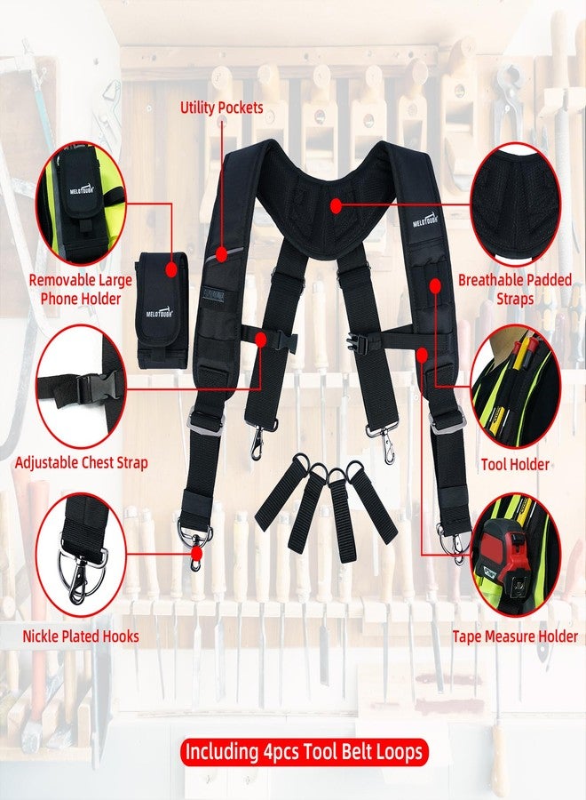 MELOTOUGH Tool Belt Suspenders Contruction Bag Suspenders Heavy Duty Padded Work belt Suspenders for Carpenter/Electrician/Roofing/Farmer work Suspension Rig, Black, L - Image 2