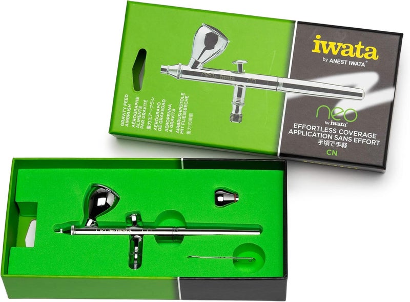 Iwata NEO CN Dual Action Airbrush - Effortless Coverage N3 Nozzle, 0.24 oz & 0.10 oz Fluid Cups. Ideal for Beginners & Hobby Painters – Fine Atomization with Low Air Pressure for Makeup, Arts 7 Crafts - Image 2