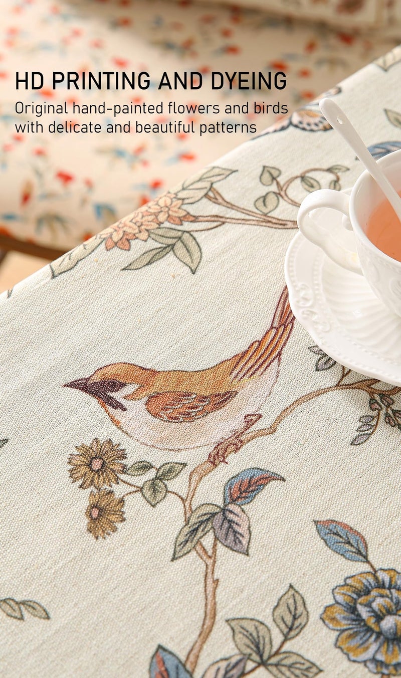 ISAENNE Designer French Light Beige Long Tablecloth Rectangle,Linen Florals and Birds Pattern Table Cloth,Anti-Wrinkle Decorative Tablecloths for Dining Thanksgiving Kitchen,63"*102"-Cornucopia - Image 5