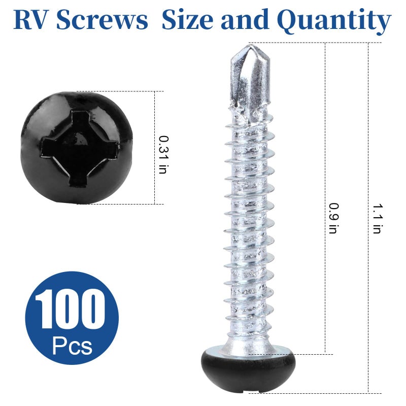 AFZZ Pan Head Metal RV Screws Black #8x1 for Quad Drive Self Tapping Drill RV Interior and Exterior Enclosed Trailer Repair Screws - 100 Pcs - Image 2