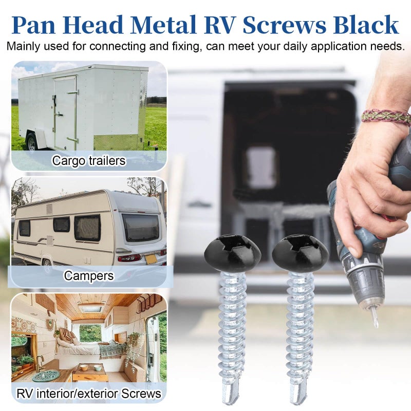 AFZZ Pan Head Metal RV Screws Black #8x1 for Quad Drive Self Tapping Drill RV Interior and Exterior Enclosed Trailer Repair Screws - 100 Pcs - Image 5