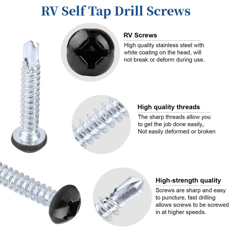 AFZZ Pan Head Metal RV Screws Black #8x1 for Quad Drive Self Tapping Drill RV Interior and Exterior Enclosed Trailer Repair Screws - 100 Pcs - Image 4