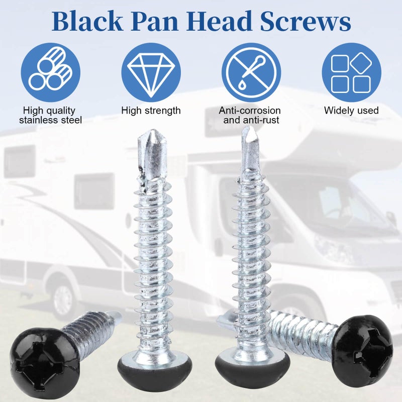 AFZZ Pan Head Metal RV Screws Black #8x1 for Quad Drive Self Tapping Drill RV Interior and Exterior Enclosed Trailer Repair Screws - 100 Pcs - Image 3