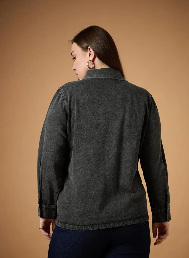 SASSAFRAS SASSAFRAS Plus Size Acid Washed Denim Shacket