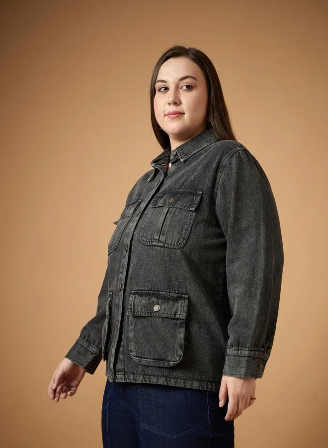 SASSAFRAS SASSAFRAS Plus Size Acid Washed Denim Shacket