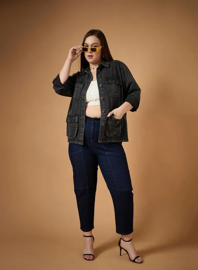 SASSAFRAS SASSAFRAS Plus Size Acid Washed Denim Shacket