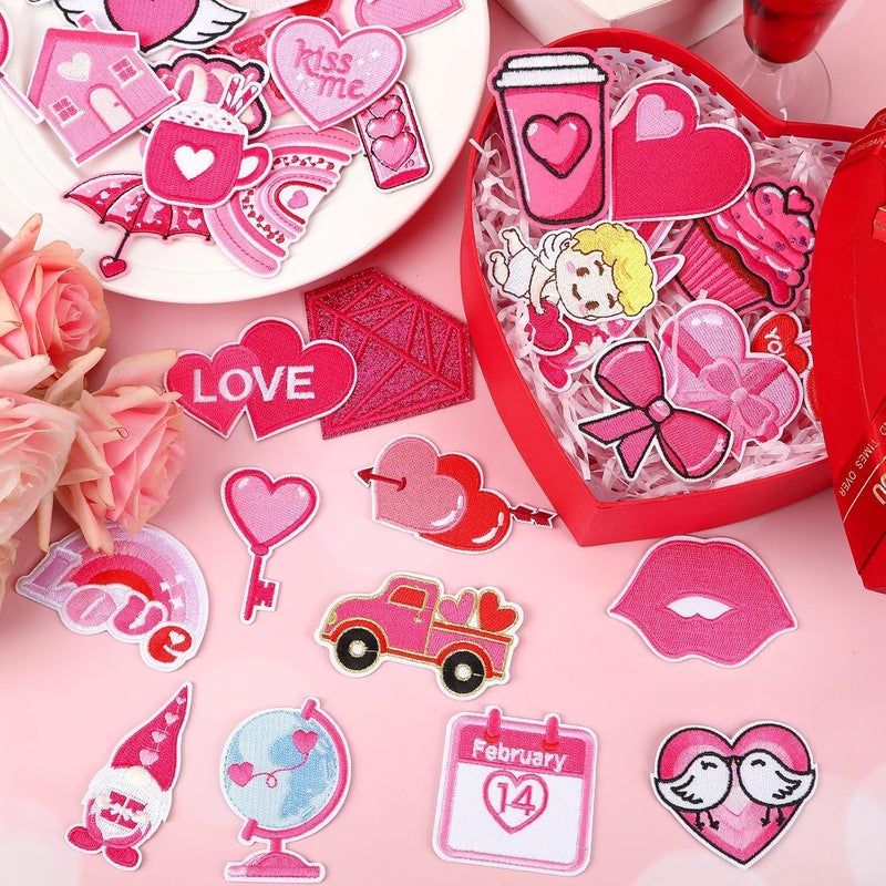 Augsun 36pcs Valentine's Day Iron On Patches Pink Heart Embroidered Sew Applique Repair Patch DIY Crafts for Clothing Jacket Jeans Pants Dress Backpack Hat Decorations - Image 5
