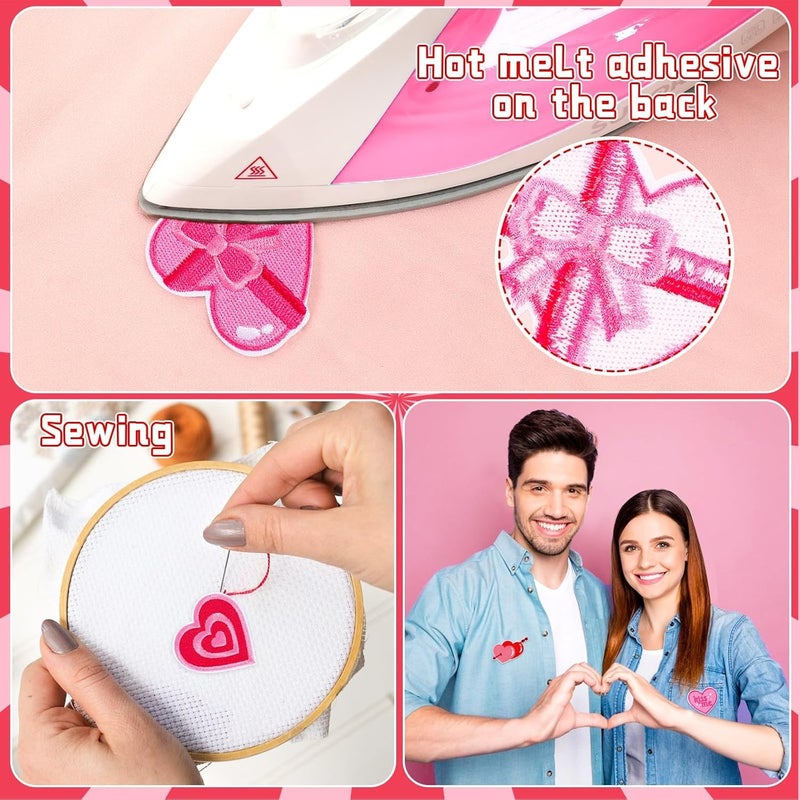 Augsun 36pcs Valentine's Day Iron On Patches Pink Heart Embroidered Sew Applique Repair Patch DIY Crafts for Clothing Jacket Jeans Pants Dress Backpack Hat Decorations - Image 4
