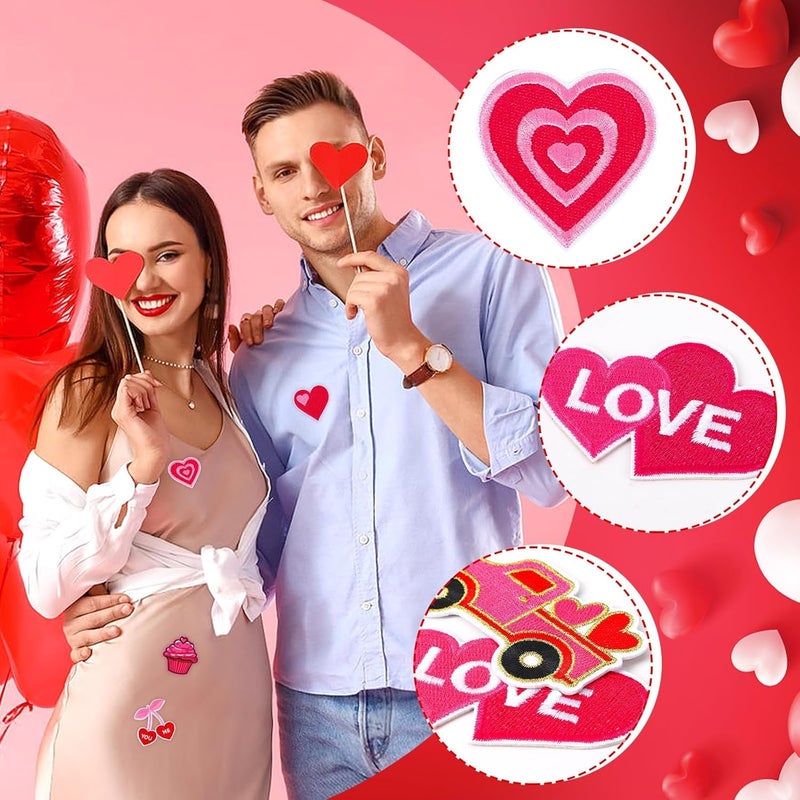 Augsun 36pcs Valentine's Day Iron On Patches Pink Heart Embroidered Sew Applique Repair Patch DIY Crafts for Clothing Jacket Jeans Pants Dress Backpack Hat Decorations - Image 3