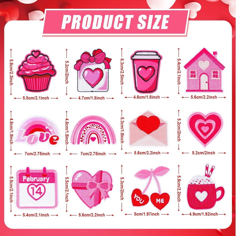 Augsun 36pcs Valentine's Day Iron On Patches Pink Heart Embroidered Sew Applique Repair Patch DIY Crafts for Clothing Jacket Jeans Pants Dress Backpack Hat Decorations - Image 2