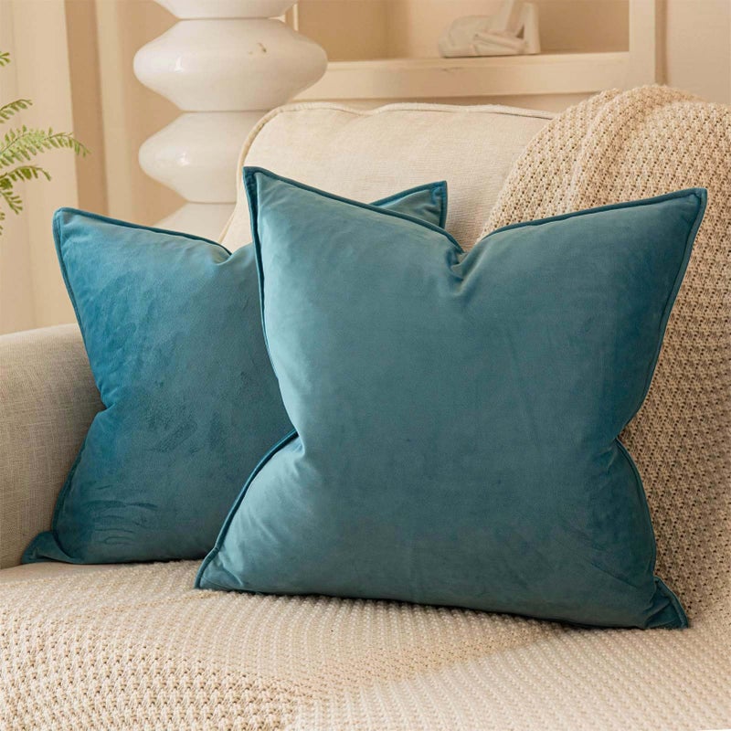JUSPURBET Seafoam Decorative Velvet Throw Pillow Covers 22x22 inch Set of 2 Broadside Soft Cushion Case with Invisible Zipper for Sofa Couch Bed - Image 1