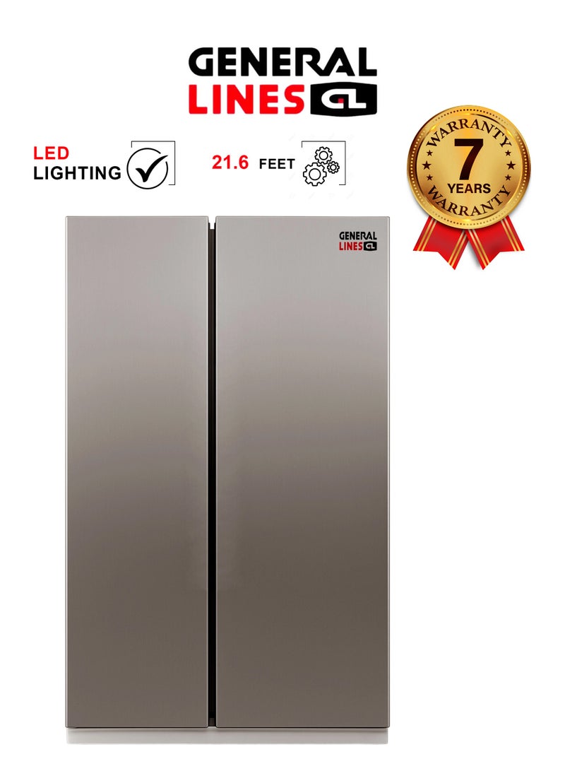 جنرال لاينز ثلاجة دولابي - 21.6 قدم - 612 لتر - اينوكس سلفر - GLRS612NS - Image 1