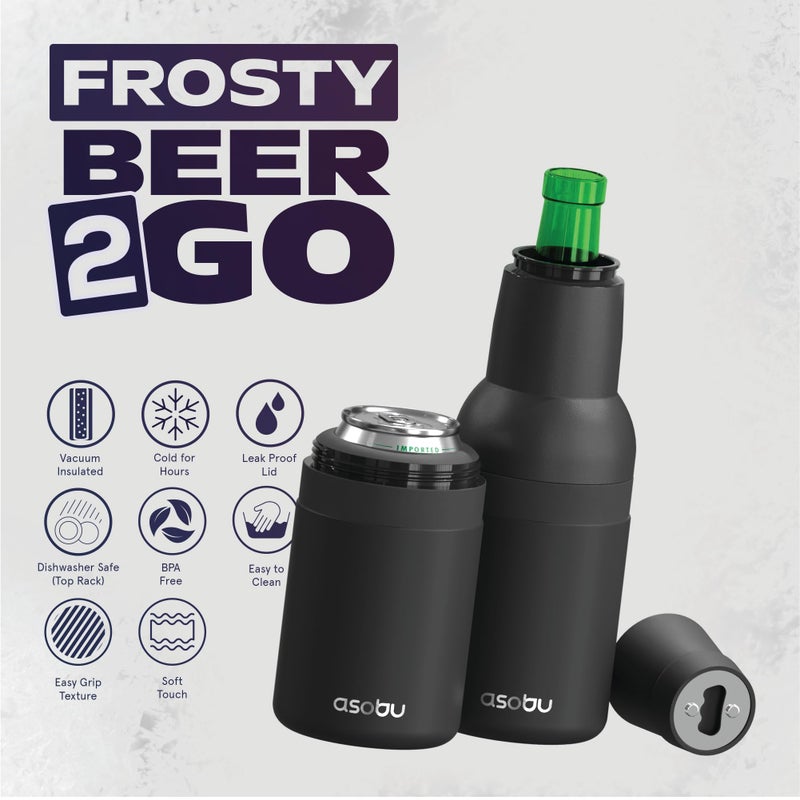 Asobu Frosty Beer Holder,2 Go Vacuum Insulated Double Walled Stainless Steel Beer Can and Bottle Cooler with Beer Opener, Bpa Free, Fits Standard 12oz, Ice Cold for Hours, Great Gift for Beer Lovers - Image 2