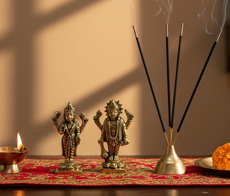 ESPLANADE Brass Lakshmi Narayan Pair - Vishnu with Laxmi Idol Murti Statue Sculpture - 3" Inches | Pooja Idols | Home Decor - Image 3