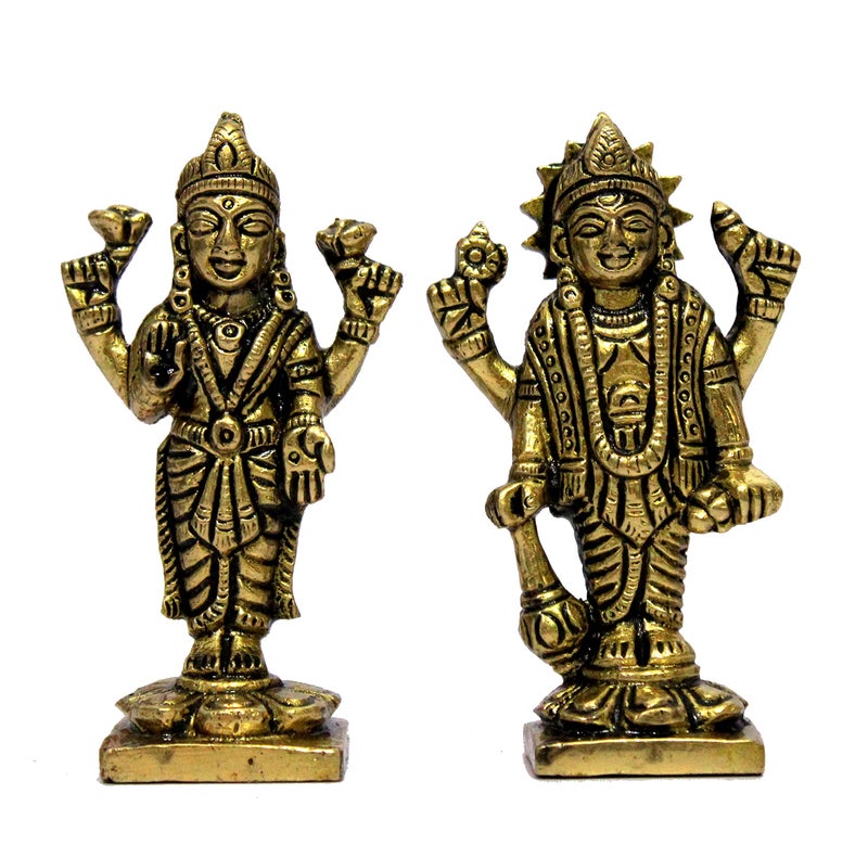 ESPLANADE Brass Lakshmi Narayan Pair - Vishnu with Laxmi Idol Murti Statue Sculpture - 3" Inches | Pooja Idols | Home Decor - Image 5