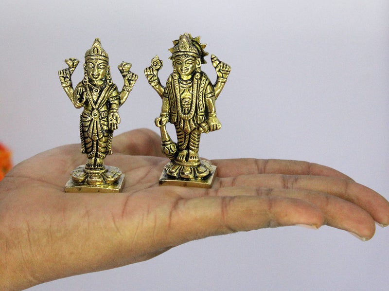 ESPLANADE Brass Lakshmi Narayan Pair - Vishnu with Laxmi Idol Murti Statue Sculpture - 3" Inches | Pooja Idols | Home Decor - Image 4