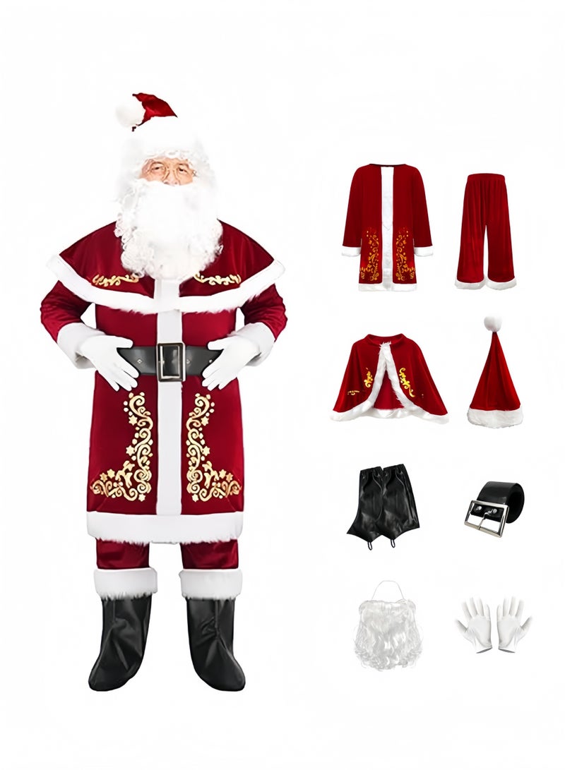 جيجيرو 8Pcs Santa Claus Costume for Men Adult Christmas Santa Costume Set Velvet Professional Santa Outfit Xmas Cosplay Costumes - Image 1