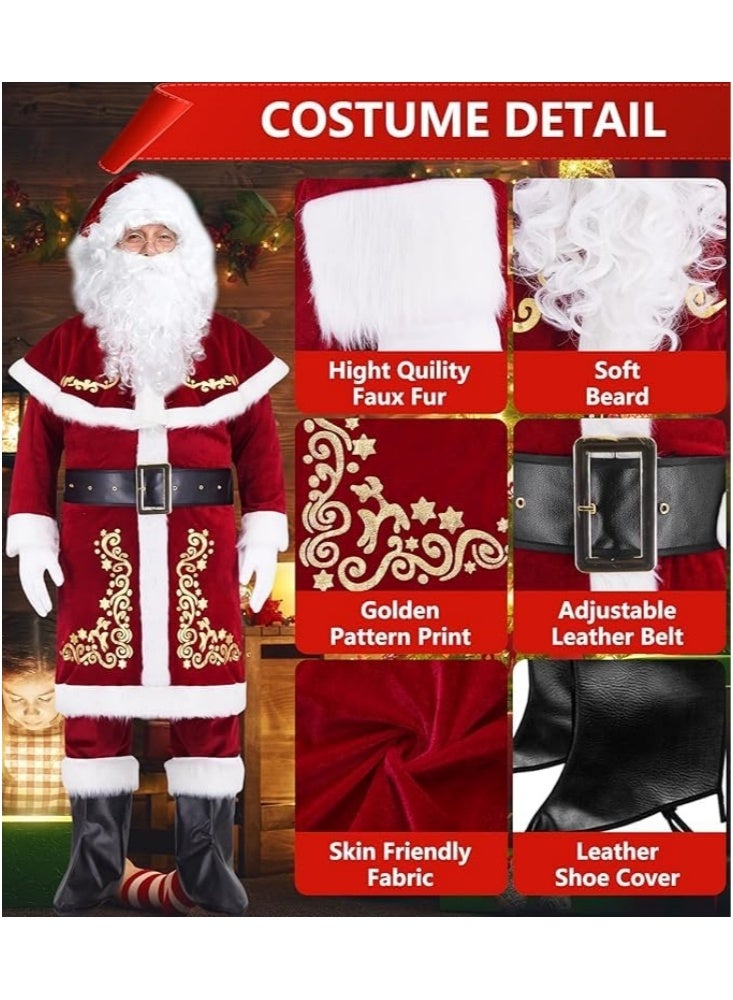 جيجيرو 8Pcs Santa Claus Costume for Men Adult Christmas Santa Costume Set Velvet Professional Santa Outfit Xmas Cosplay Costumes - Image 2