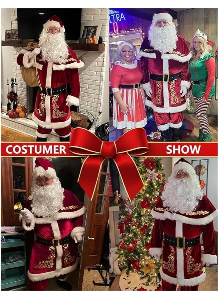 جيجيرو 8Pcs Santa Claus Costume for Men Adult Christmas Santa Costume Set Velvet Professional Santa Outfit Xmas Cosplay Costumes - Image 3