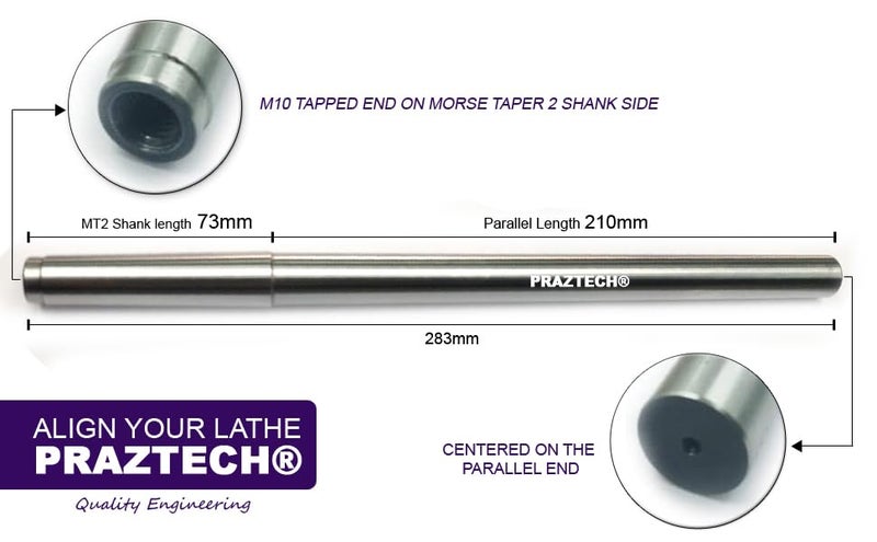 PRAZTECH® Precision Lathe Alignment Test Mandrel Bar | Align the tail-stock on your lathe to head stock | Accurate Workshop Tool DIY (EN31 MT2 - Morse Taper 2 (Total Length 283mm)) - Image 5
