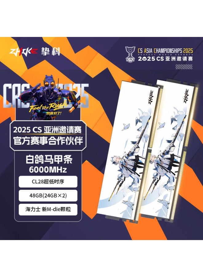 Zhike 48gb Ddr5 6000 C28 Desktop Memory White Pigeon Heat Spreader Hynix M-die Original Chips - Image 1