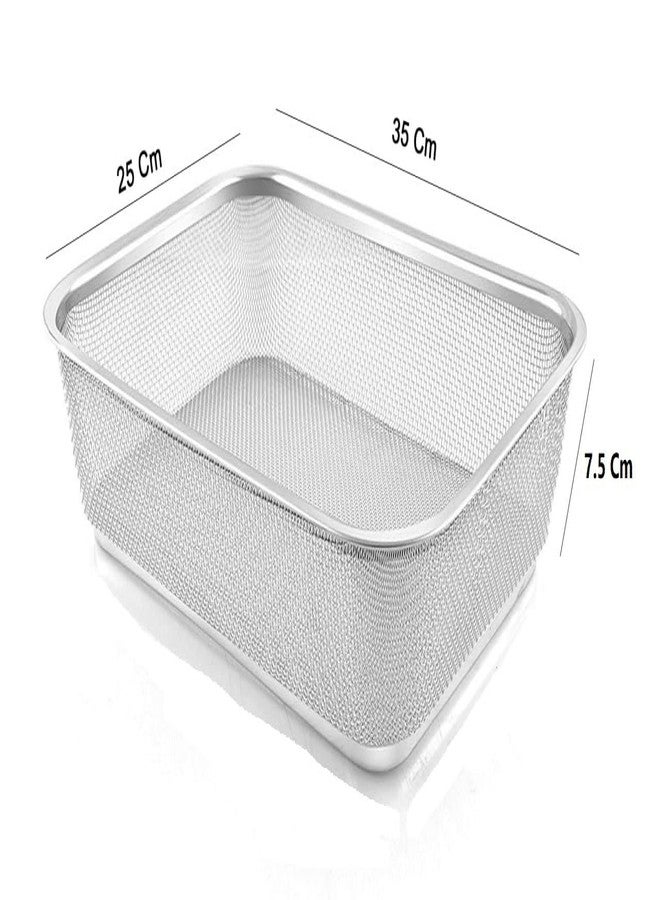 Lipsa Enterprise Rust Proof Stainless Steel Expanding Mesh Sink Strainer Rectangular Retractable Fruit Vegetable Drain Basket/Fridge Basket (35 x 25 x 7.5 cm) - Image 2