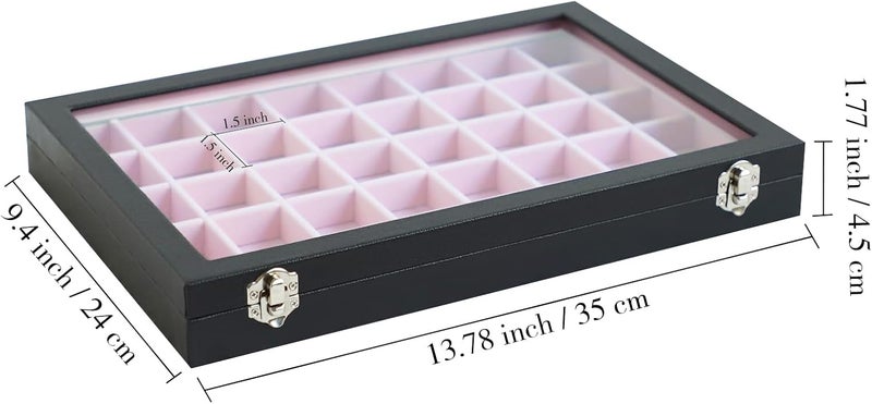 Stratalife Jewelry Organizer 40 Grid Pink Black Jewelry Tray with Clear Dust-proof Lid Velvet Earring Organizer Necklace Rings Holder Display Drawer Storage Case for Women - Image 4