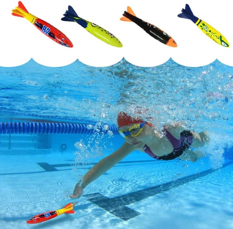 woobles 4 Pcs Pool Toys, Underwater Torpedo Rocket Throwing Swimming Diving Game Summer Toy - Image 5