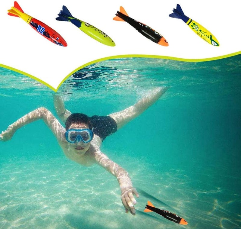 woobles 4 Pcs Pool Toys, Underwater Torpedo Rocket Throwing Swimming Diving Game Summer Toy - Image 4