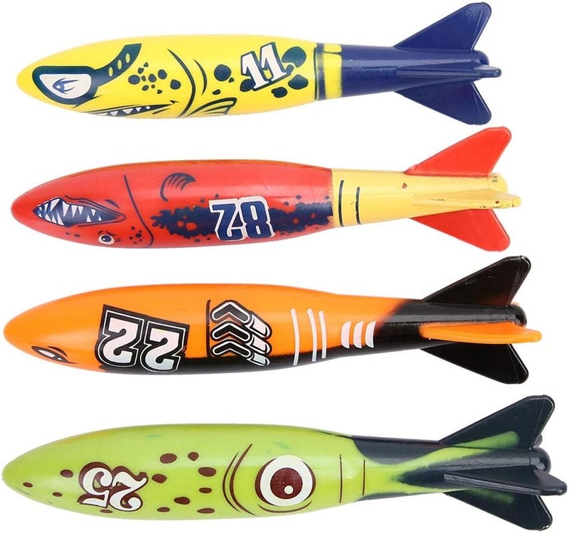 woobles 4 Pcs Pool Toys, Underwater Torpedo Rocket Throwing Swimming Diving Game Summer Toy - Image 1
