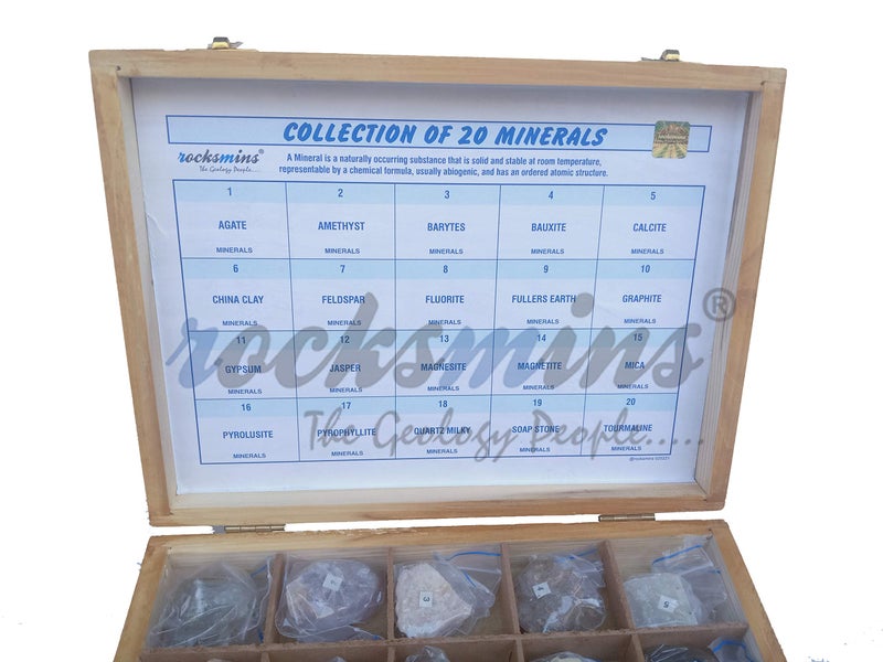 Rocksmins Collection of 20 Minerals in Wooden Box MI20WB a Set of 20 Big Mineral Specimen for Students School College Education Rocks Geology Kits Ideal Study Earth Science & Stones - Image 3