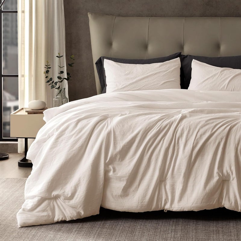 SLEEP ZONE مجموعة لحافات سعة كينج سايز من سلسلة ، ناعمة وقابلة للتنفس، تتضمن لحافًا واحدًا وغطاءين للوسائد، لون بيج. - Image 1
