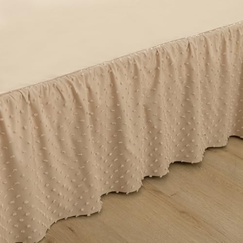 TSUTOMI Tufted Dot Bed Skirt QueenSize Ruffled Bed Skirt with Split Corners, 14 Inch Drop Dust Ruffle Bed Skirts with Platform, Camel - Image 3