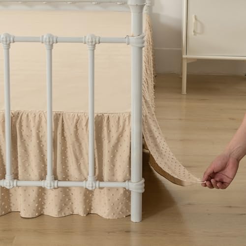 TSUTOMI Tufted Dot Bed Skirt QueenSize Ruffled Bed Skirt with Split Corners, 14 Inch Drop Dust Ruffle Bed Skirts with Platform, Camel - Image 2