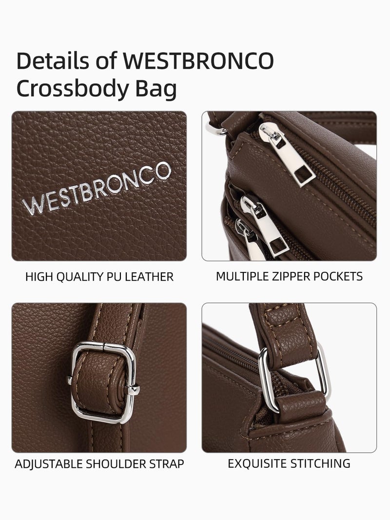 WESTBRONCO Crossbody Bags for Women, Medium Size Shoulder Handbags, Satchel Purse with Multi Zipper Pocket Coffee - Image 5