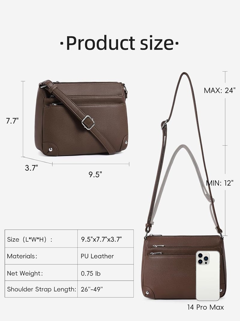 WESTBRONCO Crossbody Bags for Women, Medium Size Shoulder Handbags, Satchel Purse with Multi Zipper Pocket Coffee - Image 4