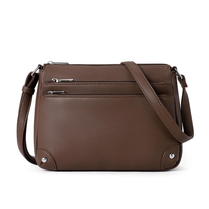 WESTBRONCO Crossbody Bags for Women, Medium Size Shoulder Handbags, Satchel Purse with Multi Zipper Pocket Coffee - Image 1