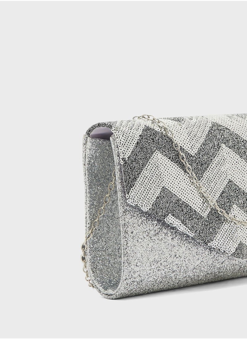 Ginger - Sequin And Glitter Evening Clutch Bag - Image 1