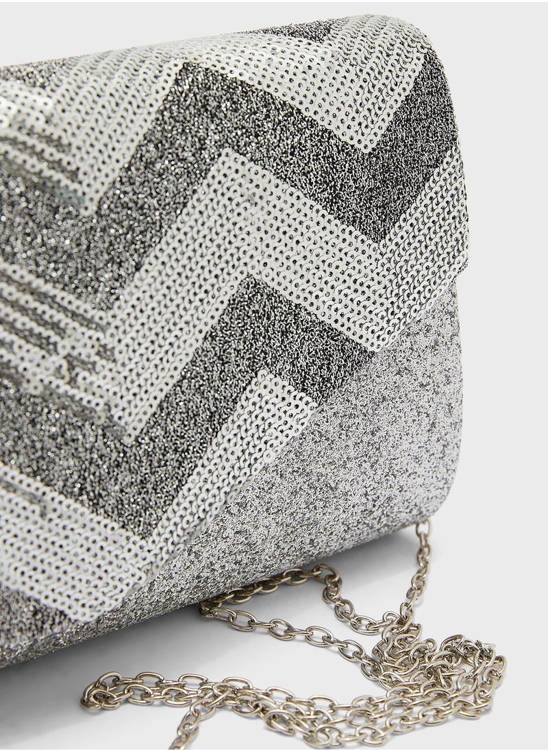 Ginger - Sequin And Glitter Evening Clutch Bag - Image 1