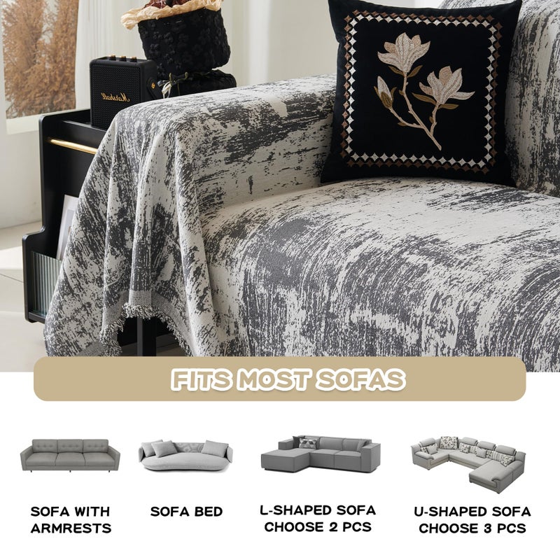 MEETSKY Couch Cover Sectional Sofa Covers Washable Chenille Geometric Abstract Couch Covers for 2 Cushionï¼ŒSofa Slipcover Multi-Use Durable Couch Throw Cover for Dogs Pets, 71" x 118", Deep Grey - Image 4