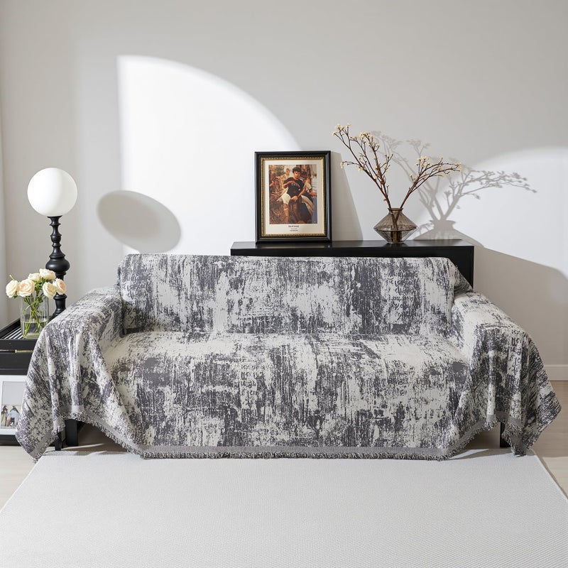 MEETSKY Couch Cover Sectional Sofa Covers Washable Chenille Geometric Abstract Couch Covers for 2 Cushionï¼ŒSofa Slipcover Multi-Use Durable Couch Throw Cover for Dogs Pets, 71" x 118", Deep Grey - Image 2