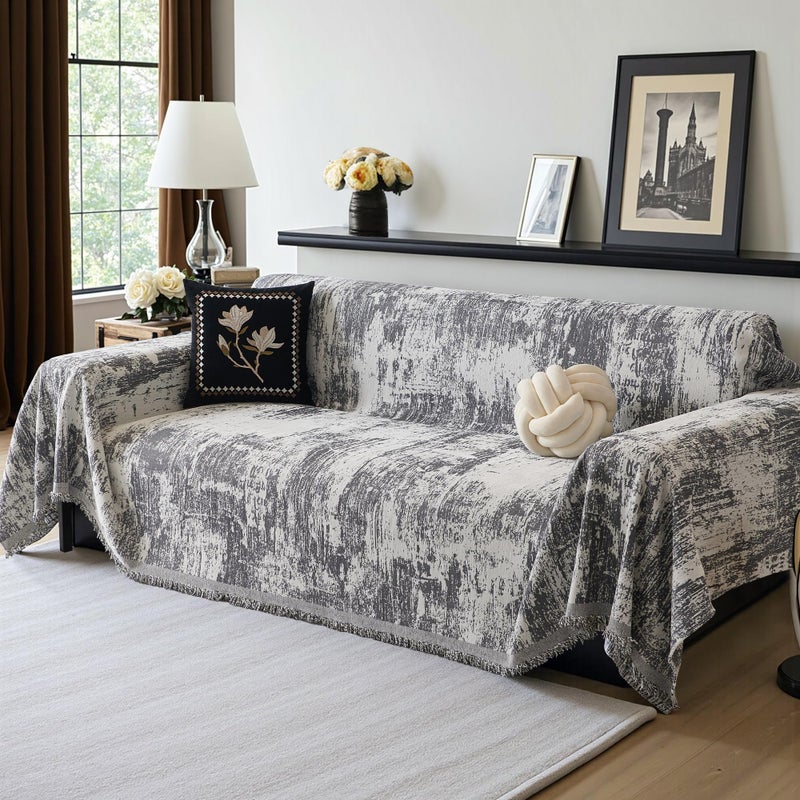 MEETSKY Couch Cover Sectional Sofa Covers Washable Chenille Geometric Abstract Couch Covers for 2 Cushionï¼ŒSofa Slipcover Multi-Use Durable Couch Throw Cover for Dogs Pets, 71" x 118", Deep Grey - Image 1