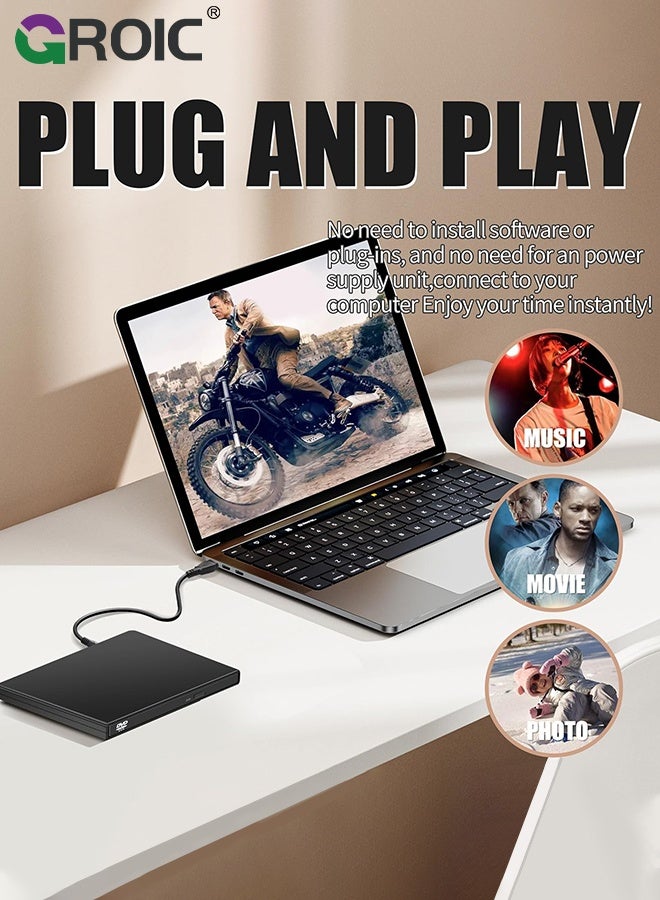 GROIC External CD/DVD Drive for Laptop, USB 2.0 CD DVD Player, Portable Reader Writer, Disk Duplicator, Compatible with Laptop Desktop PC Windows Apple Mac Pro MacBook - Image 3